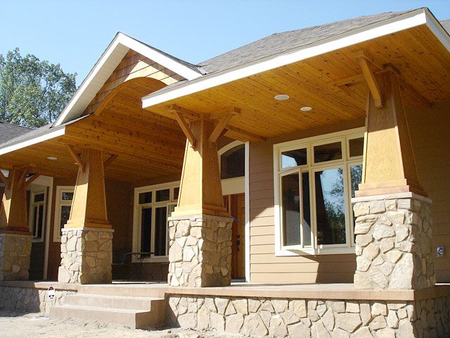 Entry porch with natural wood details